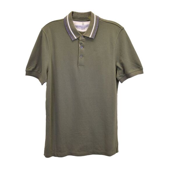 Brunello Cucinelli Polo Shirt in Army Green Cotton Pique